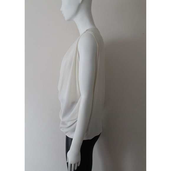 Yigal Azrouel Front Drape V-neck Blouse Top Size 10 White Sleeveless - Picture 4 of 7